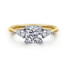 Sima - 14K White-Yellow Gold Cushion Cut Three Stone Diamond Engagement Ring - 0.3 ct