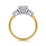 Sima - 14K White-Yellow Gold Cushion Cut Three Stone Diamond Engagement Ring - 0.3 ct