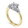 Sima - 14K White-Yellow Gold Cushion Cut Three Stone Diamond Engagement Ring - 0.3 ct