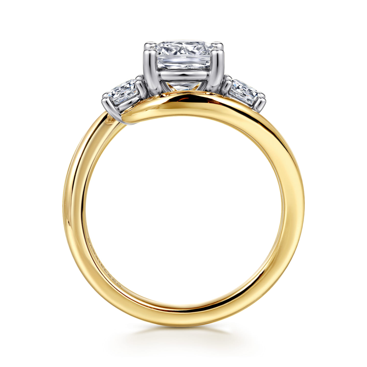 Elin - 14K White-Yellow Gold Cushion Cut Three Stone Diamond Engagement Ring - 0.5 ct - Shot 2