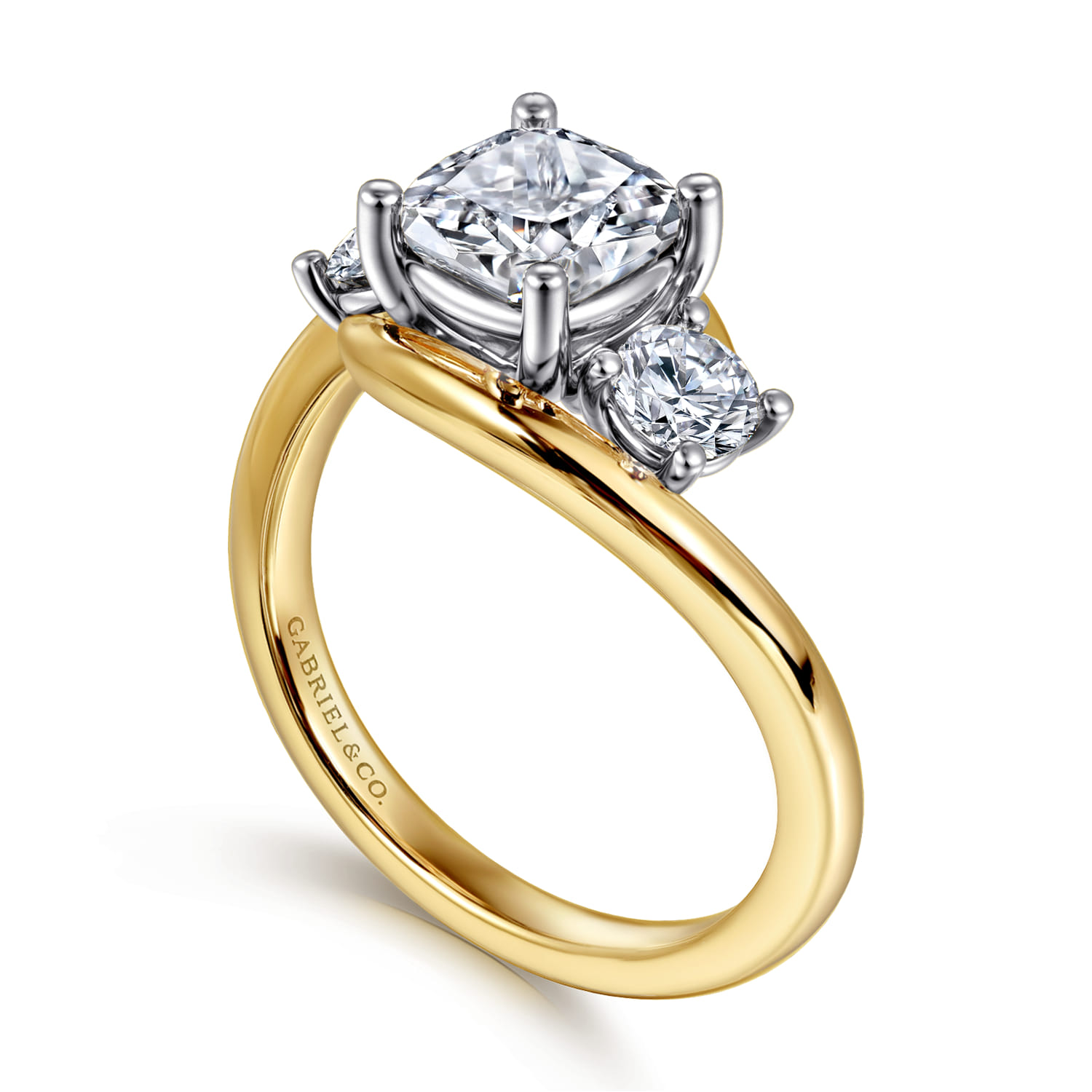 Elin - 14K White-Yellow Gold Cushion Cut Three Stone Diamond Engagement Ring - 0.5 ct - Shot 3