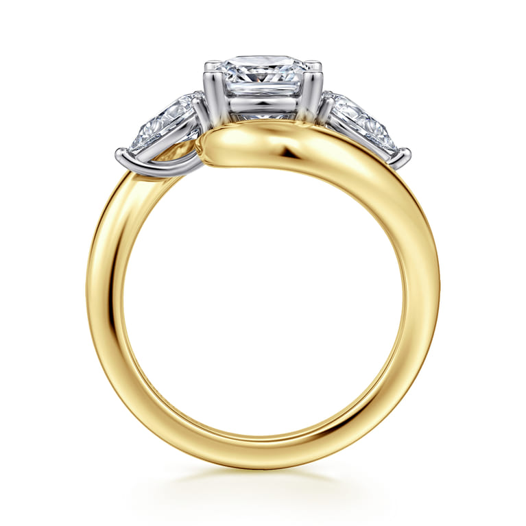 Beyond - 14K White-Yellow Gold Bypass Cushion Cut Three Stone Diamond Engagement Ring - 0.7 ct - Shot 2