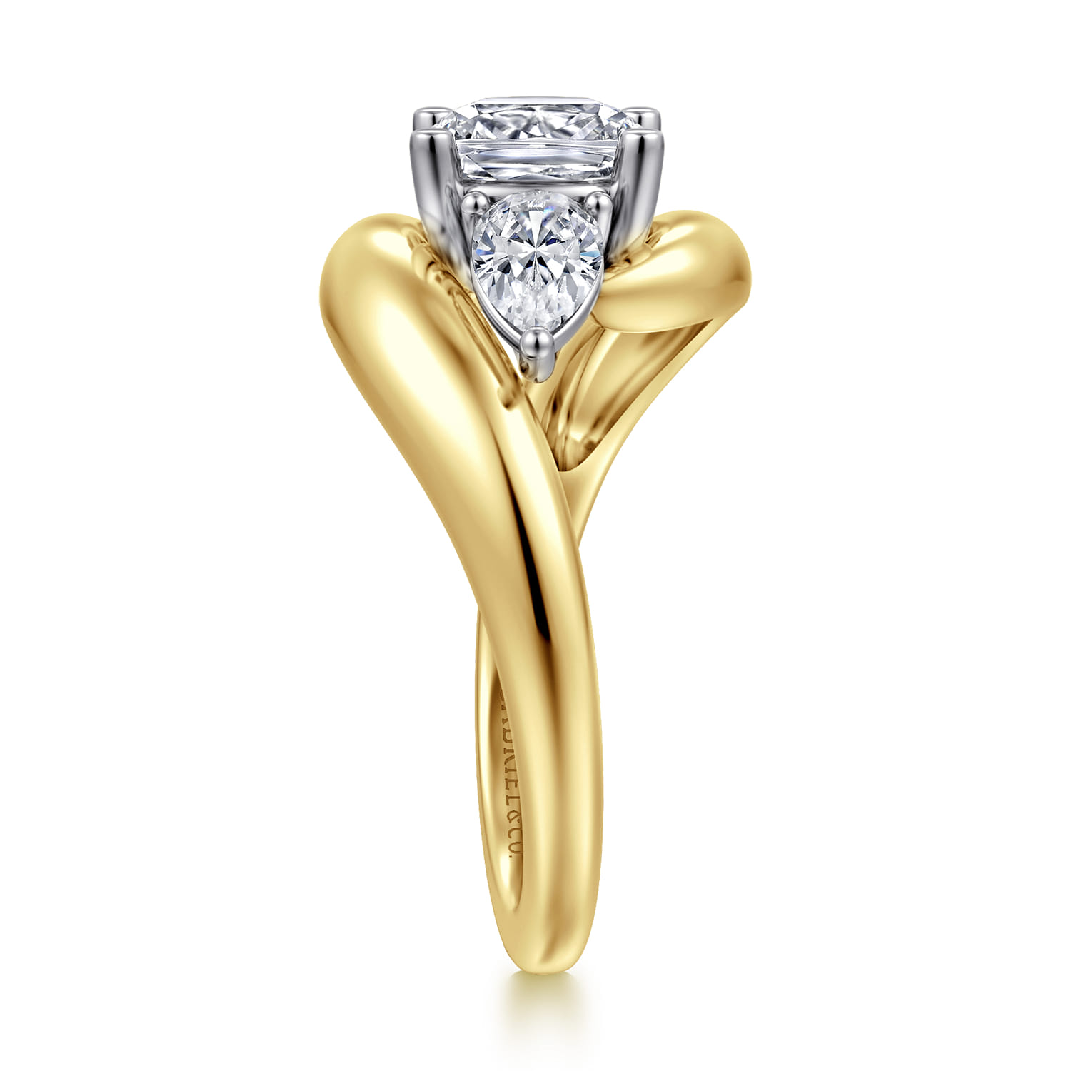 Beyond - 14K White-Yellow Gold Bypass Cushion Cut Three Stone Diamond Engagement Ring - 0.7 ct - Shot 4