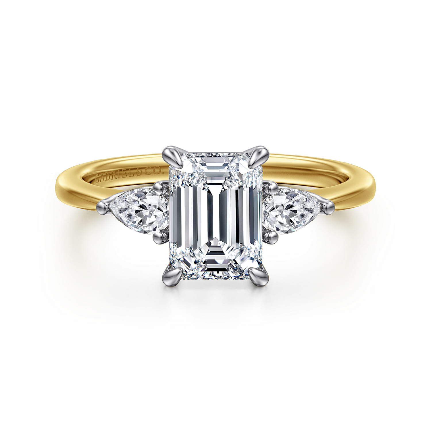 Sima - 14K White-Yellow Gold Emerald Cut Three Stone Diamond Engagement Ring - 0.3 ct - Shot 1