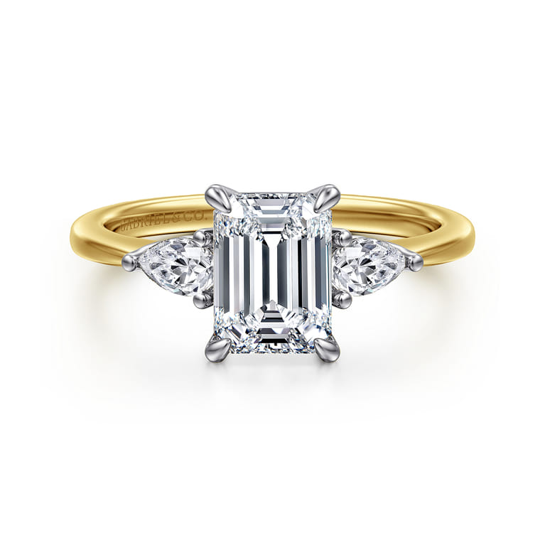 Sima - 14K White-Yellow Gold Emerald Cut Three Stone Diamond Engagement Ring - 0.3 ct - Shot 1