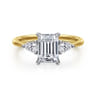 Sima - 14K White-Yellow Gold Emerald Cut Three Stone Diamond Engagement Ring - 0.3 ct