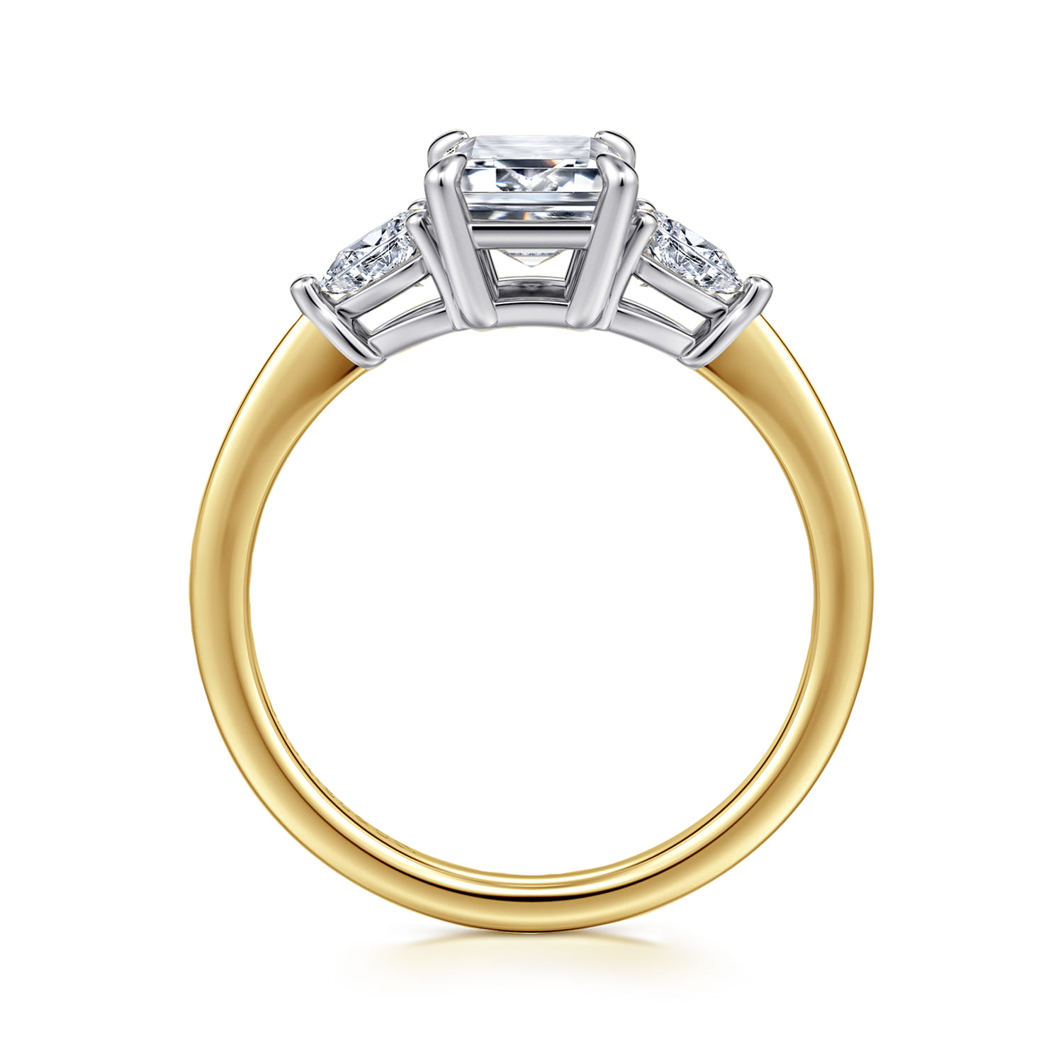 Sima - 14K White-Yellow Gold Emerald Cut Three Stone Diamond Engagement Ring - 0.3 ct - Shot 2
