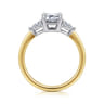 Sima - 14K White-Yellow Gold Emerald Cut Three Stone Diamond Engagement Ring - 0.3 ct