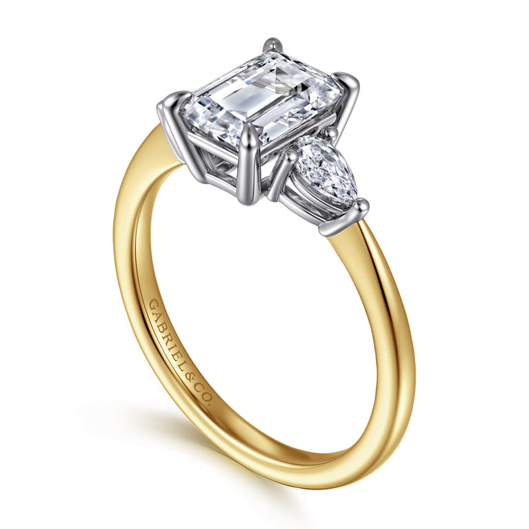 Sima - 14K White-Yellow Gold Emerald Cut Three Stone Diamond Engagement Ring - 0.3 ct - Shot 3