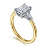 Sima - 14K White-Yellow Gold Emerald Cut Three Stone Diamond Engagement Ring - 0.3 ct
