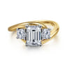 Elin - 14K White-Yellow Gold Emerald Cut Three Stone Diamond Engagement Ring - 0.5 ct