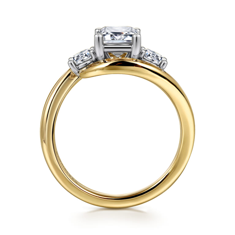 Elin - 14K White-Yellow Gold Emerald Cut Three Stone Diamond Engagement Ring - 0.5 ct - Shot 2