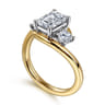 Elin - 14K White-Yellow Gold Emerald Cut Three Stone Diamond Engagement Ring - 0.5 ct