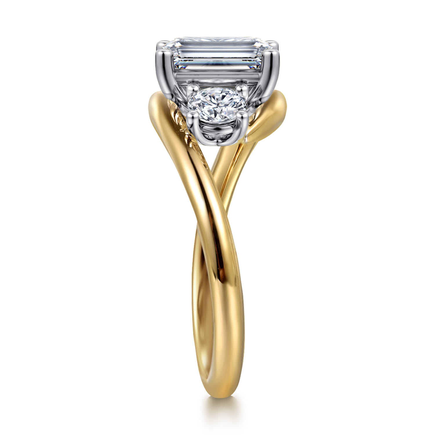 Elin - 14K White-Yellow Gold Emerald Cut Three Stone Diamond Engagement Ring - 0.5 ct - Shot 4