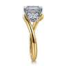 Elin - 14K White-Yellow Gold Emerald Cut Three Stone Diamond Engagement Ring - 0.5 ct