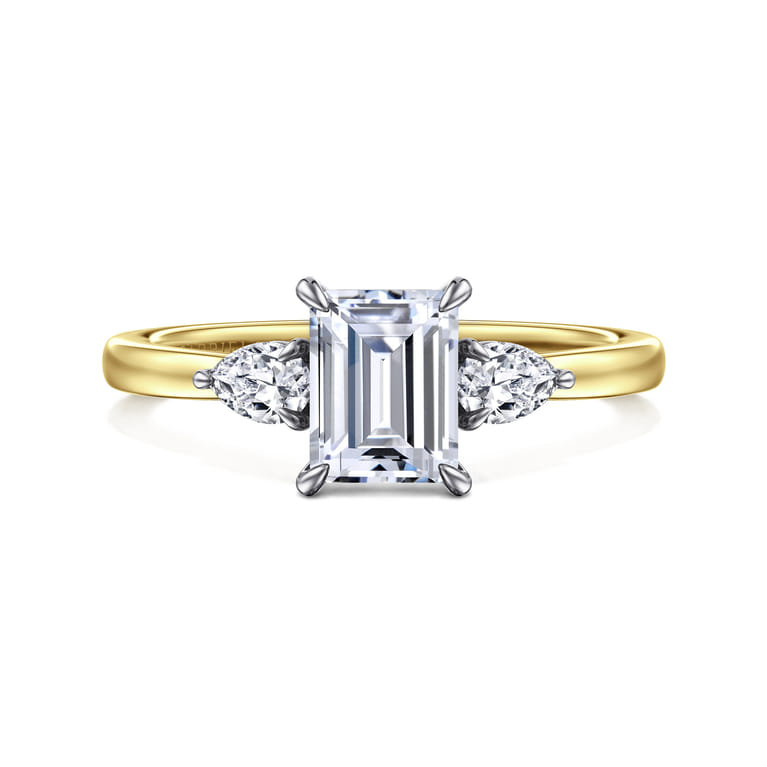 Adalia - 14K Yellow Gold Emerald Cut Three Stone Diamond Engagement Ring - 0.3 ct - Shot 1