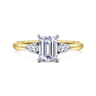 Adalia - 14K Yellow Gold Emerald Cut Three Stone Diamond Engagement Ring - 0.3 ct