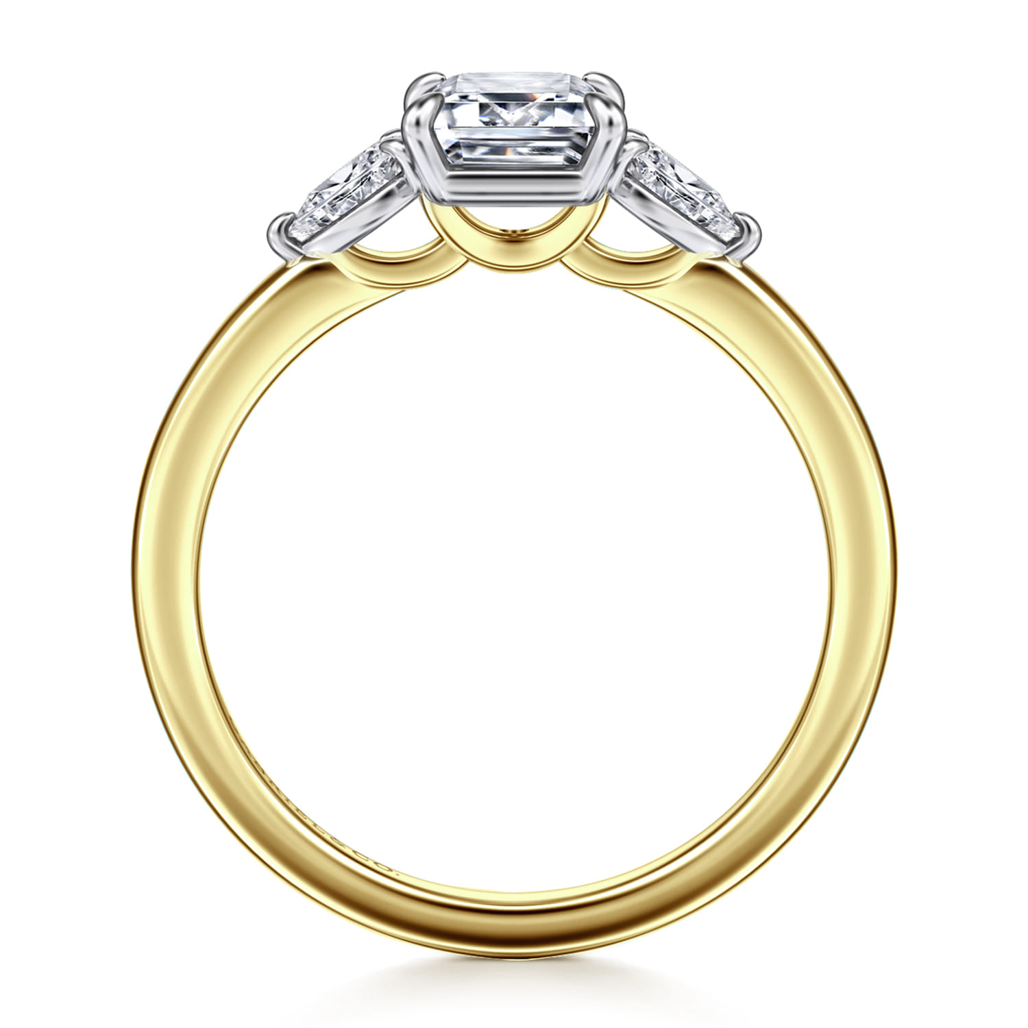 Adalia - 14K Yellow Gold Emerald Cut Three Stone Diamond Engagement Ring - 0.3 ct - Shot 2