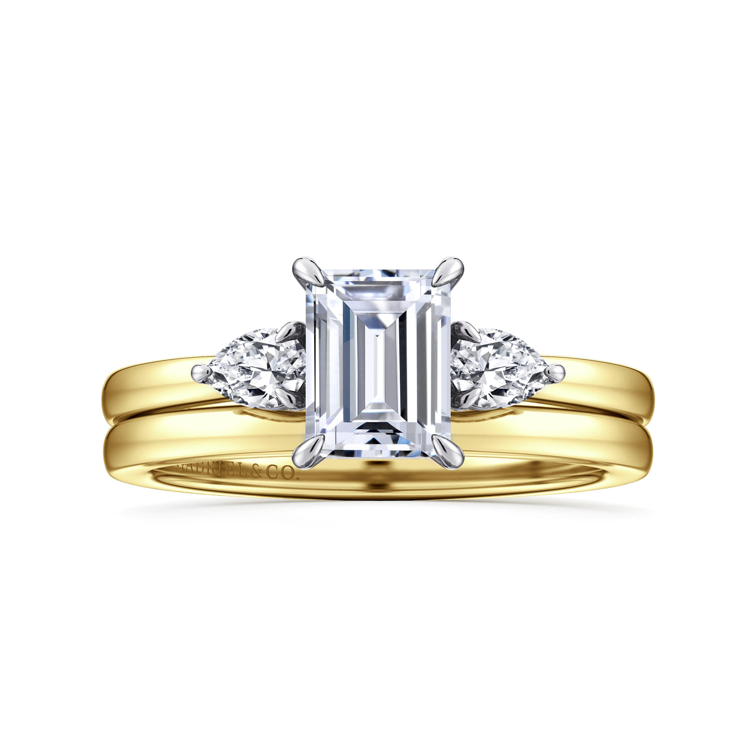 Adalia - 14K Yellow Gold Emerald Cut Three Stone Diamond Engagement Ring - 0.3 ct - Shot 4