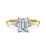 Adalia - 14K Yellow Gold Emerald Cut Three Stone Diamond Engagement Ring - 0.3 ct
