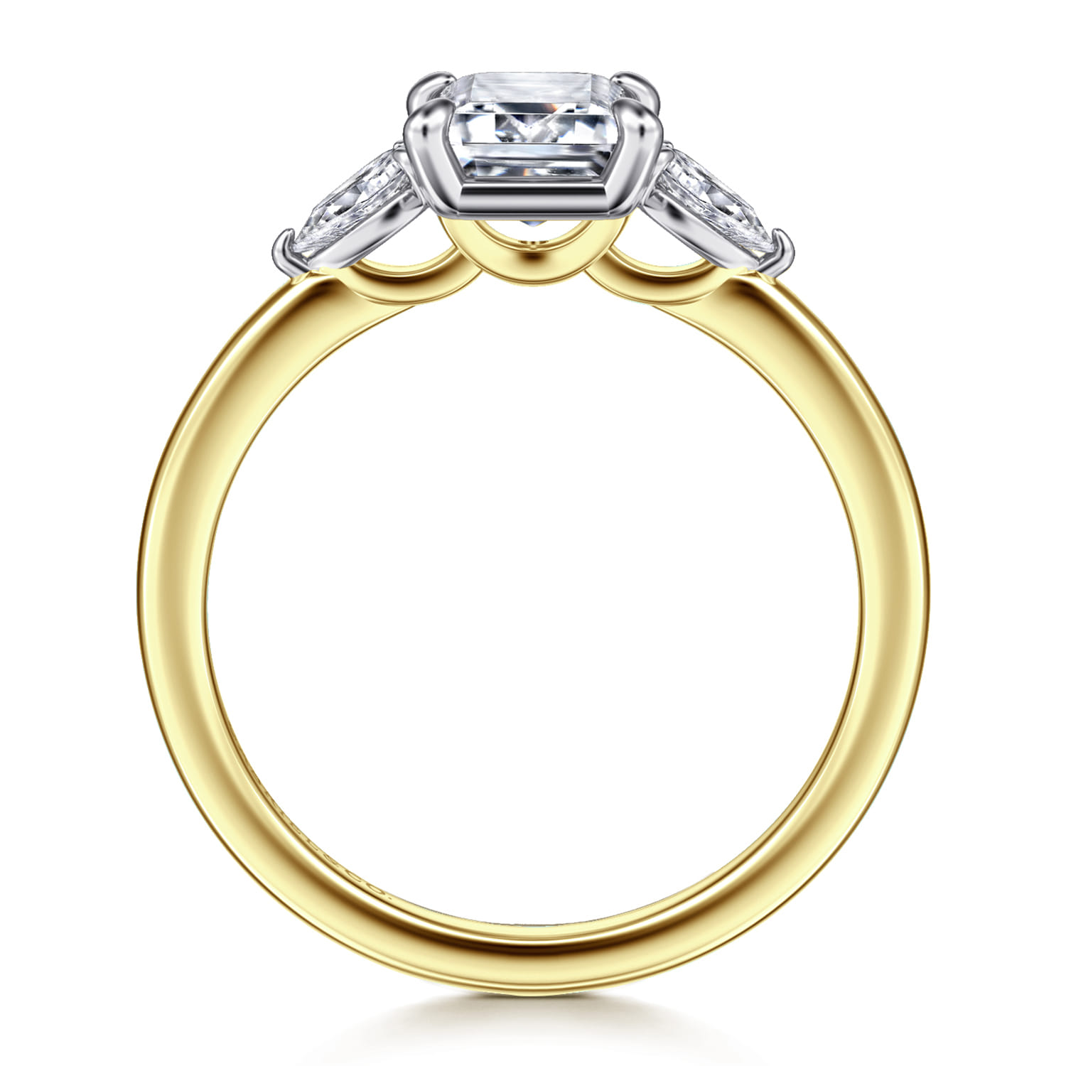 Adalia - 14K Yellow Gold Emerald Cut Three Stone Diamond Engagement Ring - 0.3 ct - Shot 2