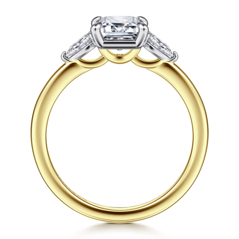 Adalia - 14K Yellow Gold Emerald Cut Three Stone Diamond Engagement Ring - 0.3 ct - Shot 2