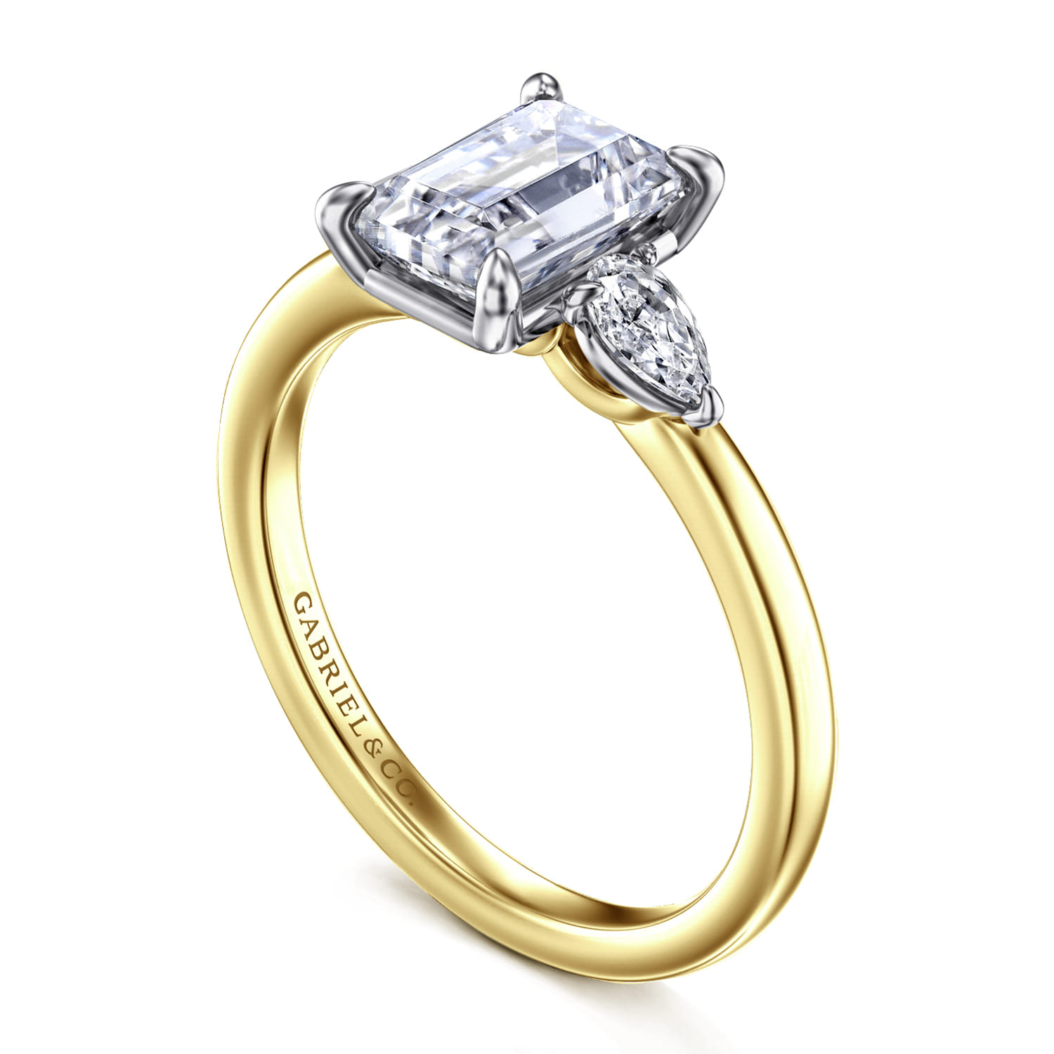 Adalia - 14K Yellow Gold Emerald Cut Three Stone Diamond Engagement Ring - 0.3 ct - Shot 3