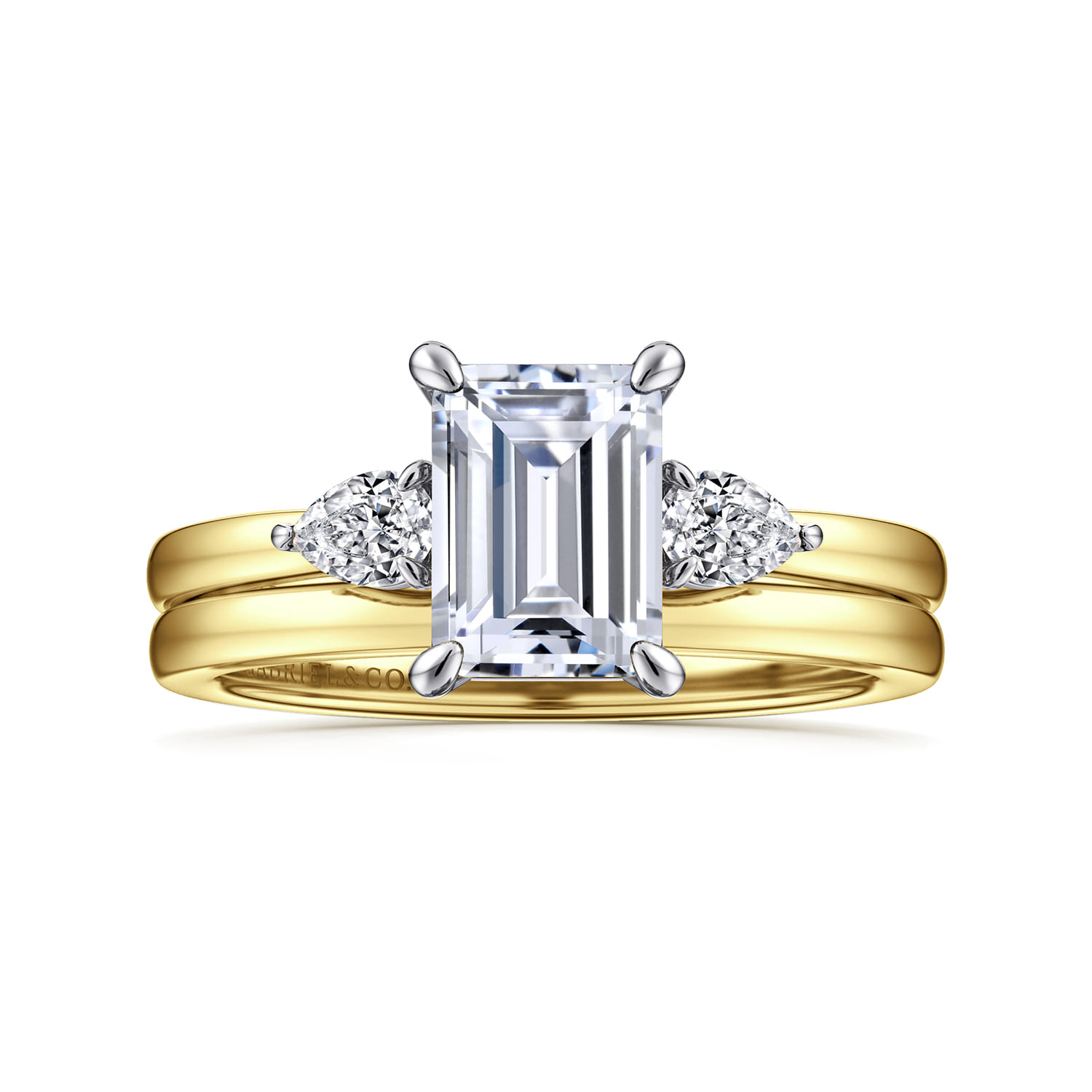 Adalia - 14K Yellow Gold Emerald Cut Three Stone Diamond Engagement Ring - 0.3 ct - Shot 4