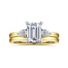 Adalia - 14K Yellow Gold Emerald Cut Three Stone Diamond Engagement Ring - 0.3 ct