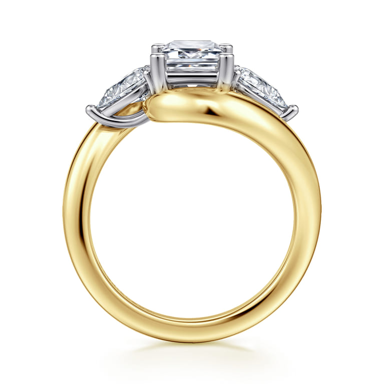 Beyond - 14K White-Yellow Gold Bypass Emerald Cut Three Stone Diamond Engagement Ring - 0.7 ct - Shot 2