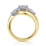 Beyond - 14K White-Yellow Gold Bypass Emerald Cut Three Stone Diamond Engagement Ring - 0.7 ct