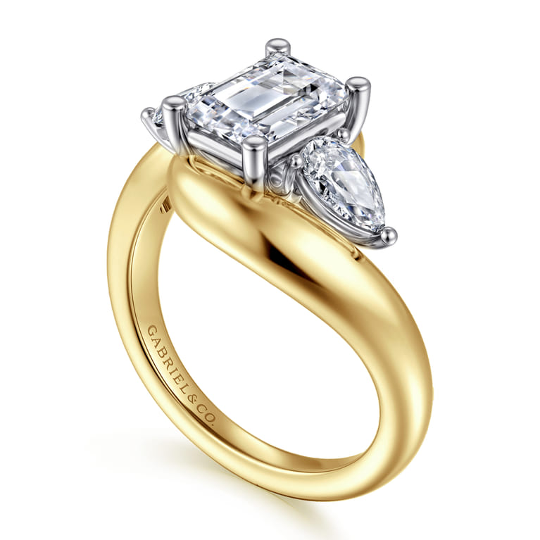 Beyond - 14K White-Yellow Gold Bypass Emerald Cut Three Stone Diamond Engagement Ring - 0.7 ct - Shot 3
