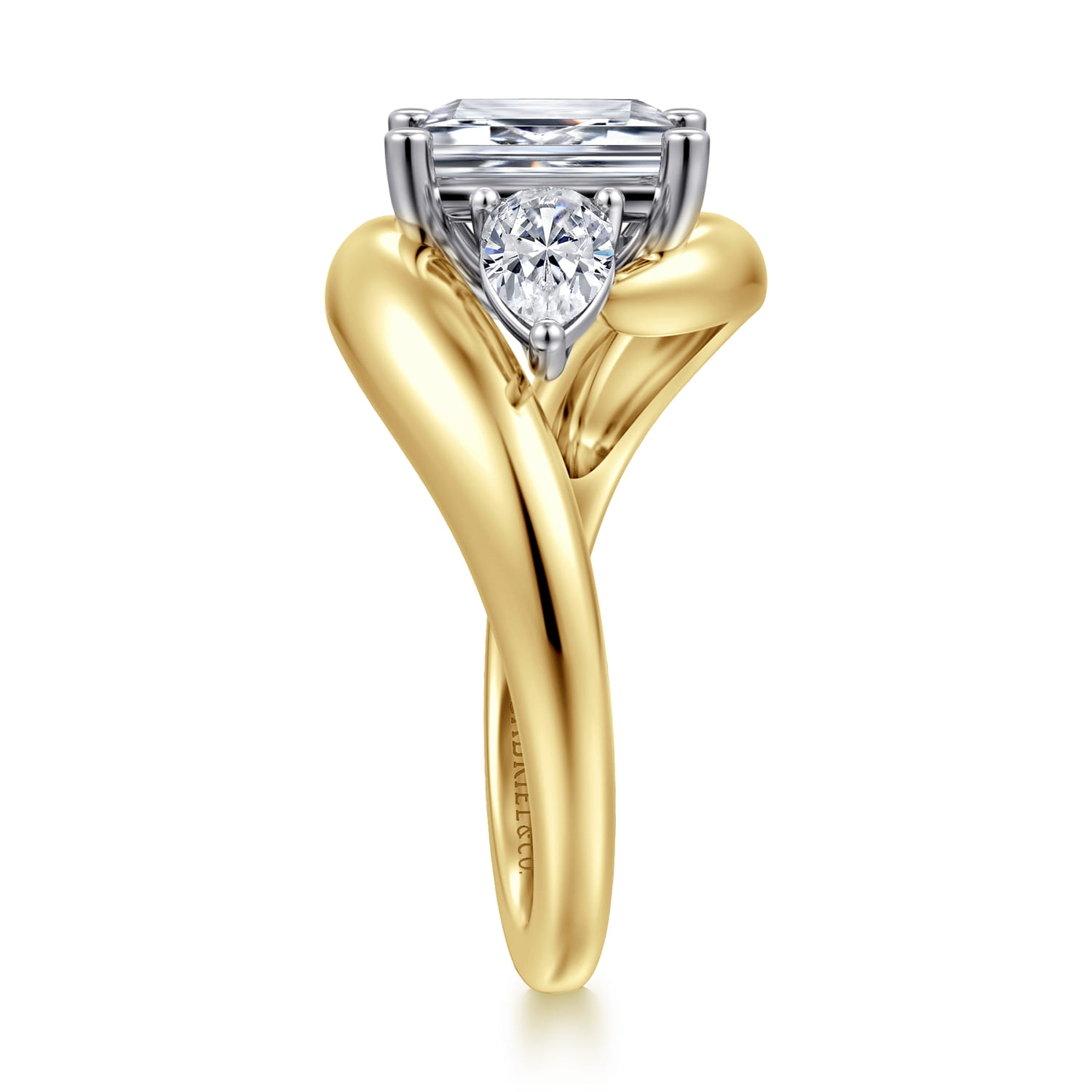 Beyond - 14K White-Yellow Gold Bypass Emerald Cut Three Stone Diamond Engagement Ring - 0.7 ct - Shot 4