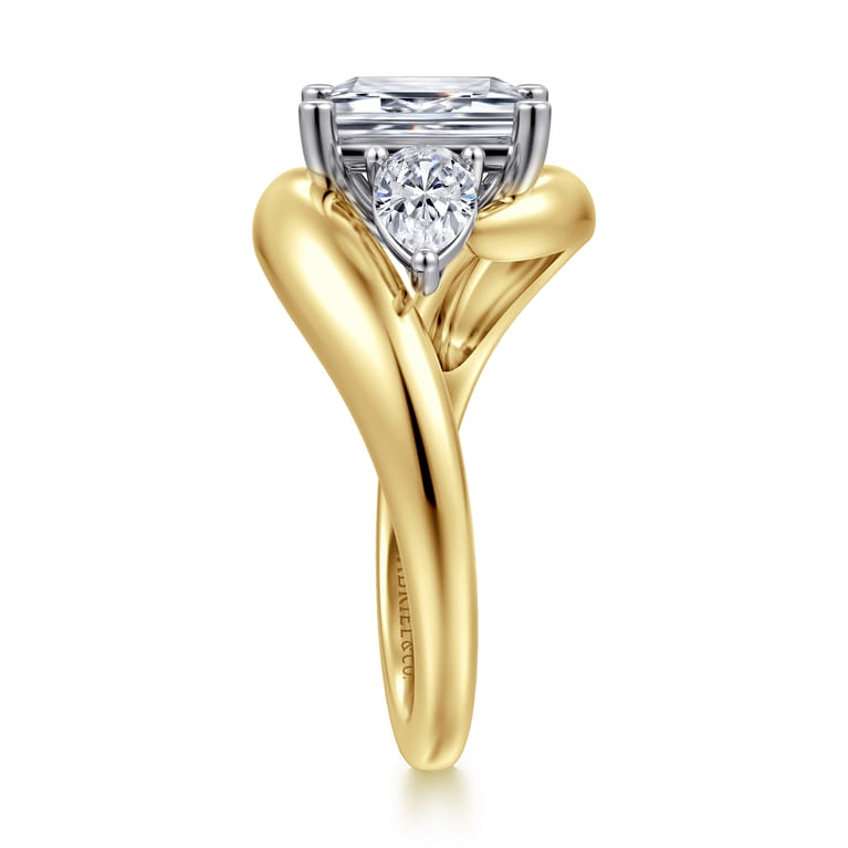 Beyond - 14K White-Yellow Gold Bypass Emerald Cut Three Stone Diamond Engagement Ring - 0.7 ct - Shot 4