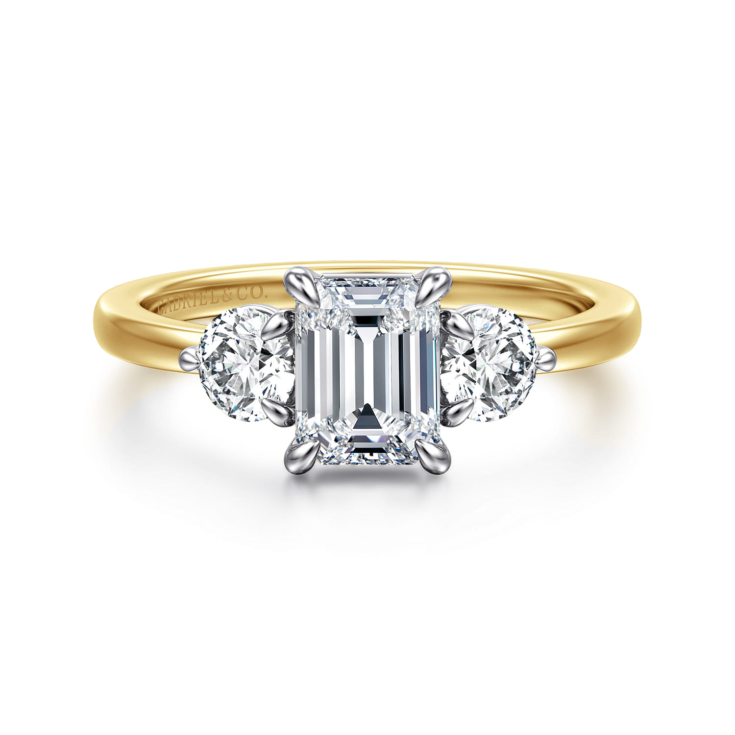 Adeline - 14K White-Yellow Gold Emerald Cut Three Stone Diamond Engagement Ring - 0.5 ct - Shot 1