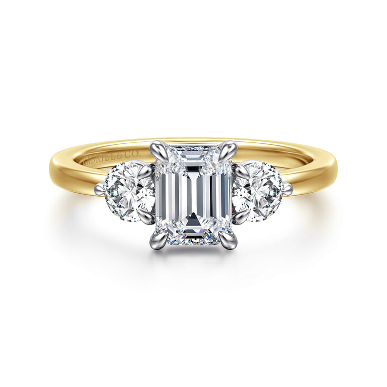 Adeline - 14K White-Yellow Gold Emerald Cut Three Stone Diamond Engagement Ring - 0.5 ct - Shot 1