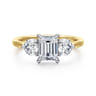 Adeline - 14K White-Yellow Gold Emerald Cut Three Stone Diamond Engagement Ring - 0.75 ct