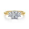 Thalina - 14K White-Yellow Gold Emerald Cut Three Stone Diamond Engagement Ring - 0.5 ct