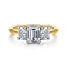 Thalina - 14K White-Yellow Gold Emerald Cut Three Stone Diamond Engagement Ring - 0.75 ct