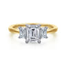 Thalina - 14K White-Yellow Gold Emerald Cut Three Stone Diamond Engagement Ring - 0.5 ct