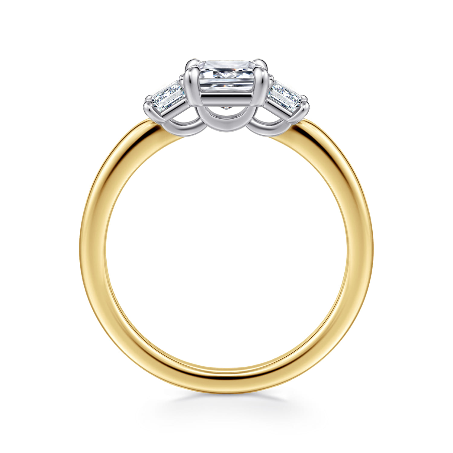 Thalina - 14K White-Yellow Gold Emerald Cut Three Stone Diamond Engagement Ring - 0.5 ct - Shot 2