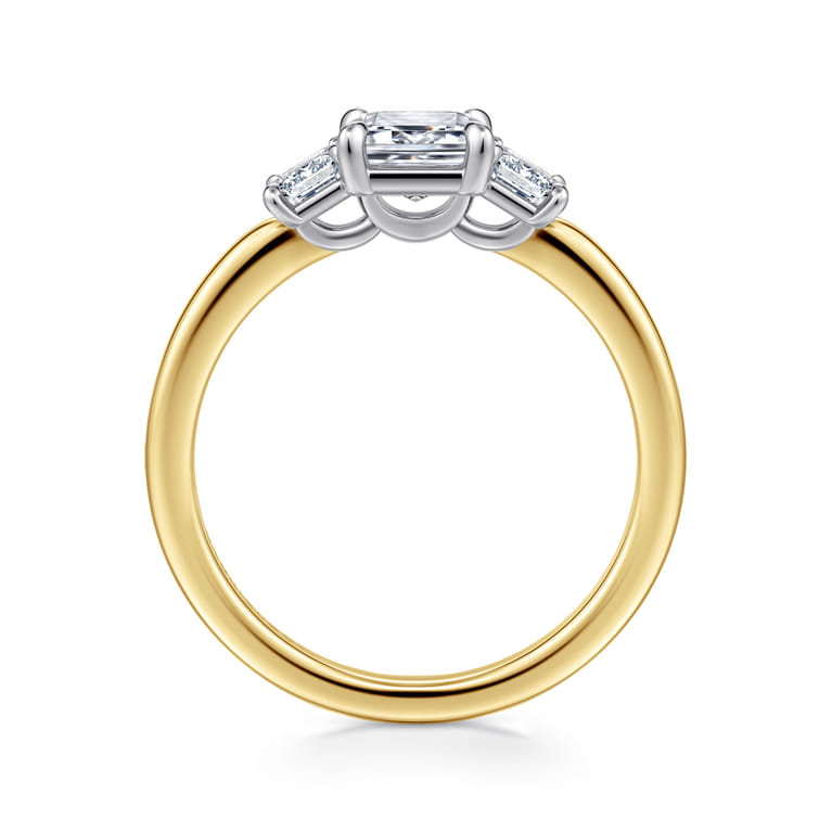 Thalina - 14K White-Yellow Gold Emerald Cut Three Stone Diamond Engagement Ring - 0.5 ct - Shot 2