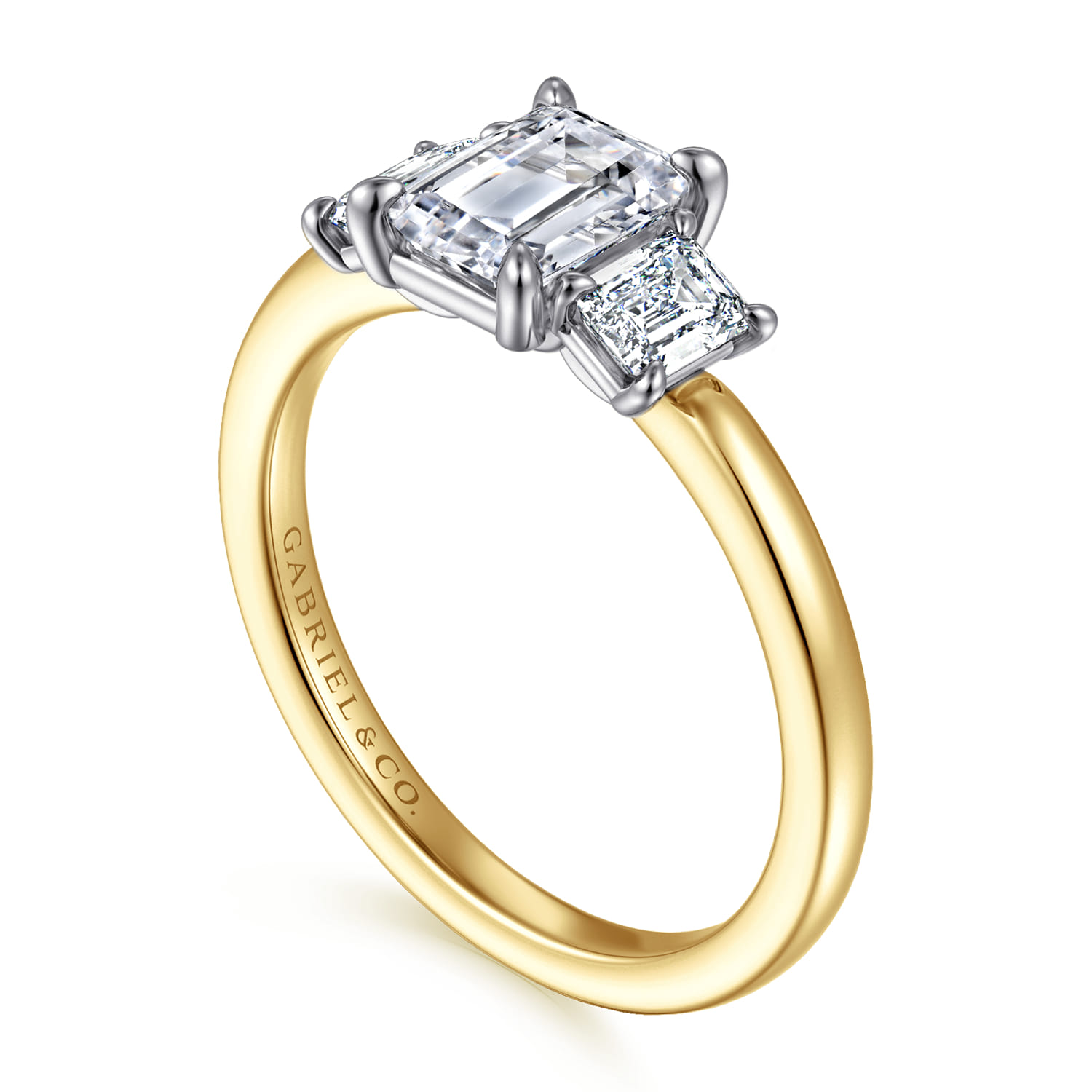 Thalina - 14K White-Yellow Gold Emerald Cut Three Stone Diamond Engagement Ring - 0.5 ct - Shot 3