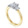 Thalina - 14K White-Yellow Gold Emerald Cut Three Stone Diamond Engagement Ring - 0.5 ct