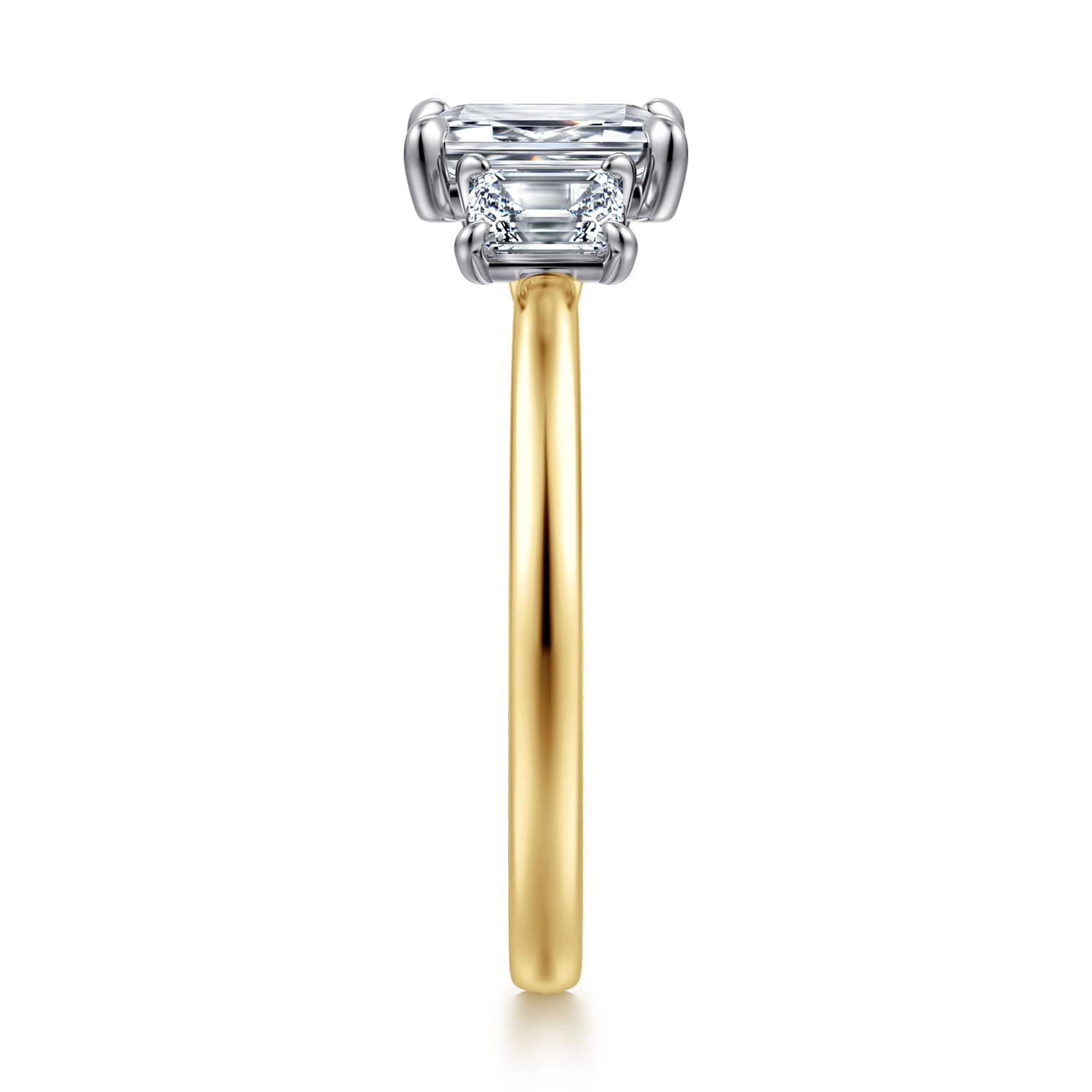 Thalina - 14K White-Yellow Gold Emerald Cut Three Stone Diamond Engagement Ring - 0.5 ct - Shot 4