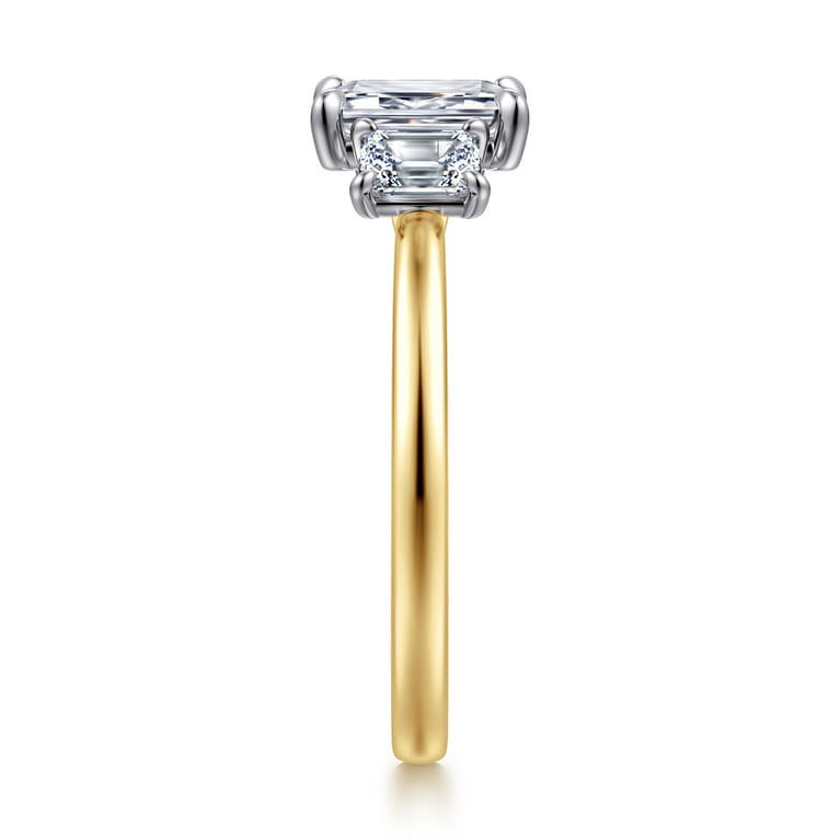 Thalina - 14K White-Yellow Gold Emerald Cut Three Stone Diamond Engagement Ring - 0.5 ct - Shot 4