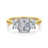Thalina - 14K White-Yellow Gold Emerald Cut Three Stone Diamond Engagement Ring - 0.75 ct