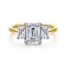 Thalina - 14K White-Yellow Gold Emerald Cut Three Stone Diamond Engagement Ring - 0.75 ct