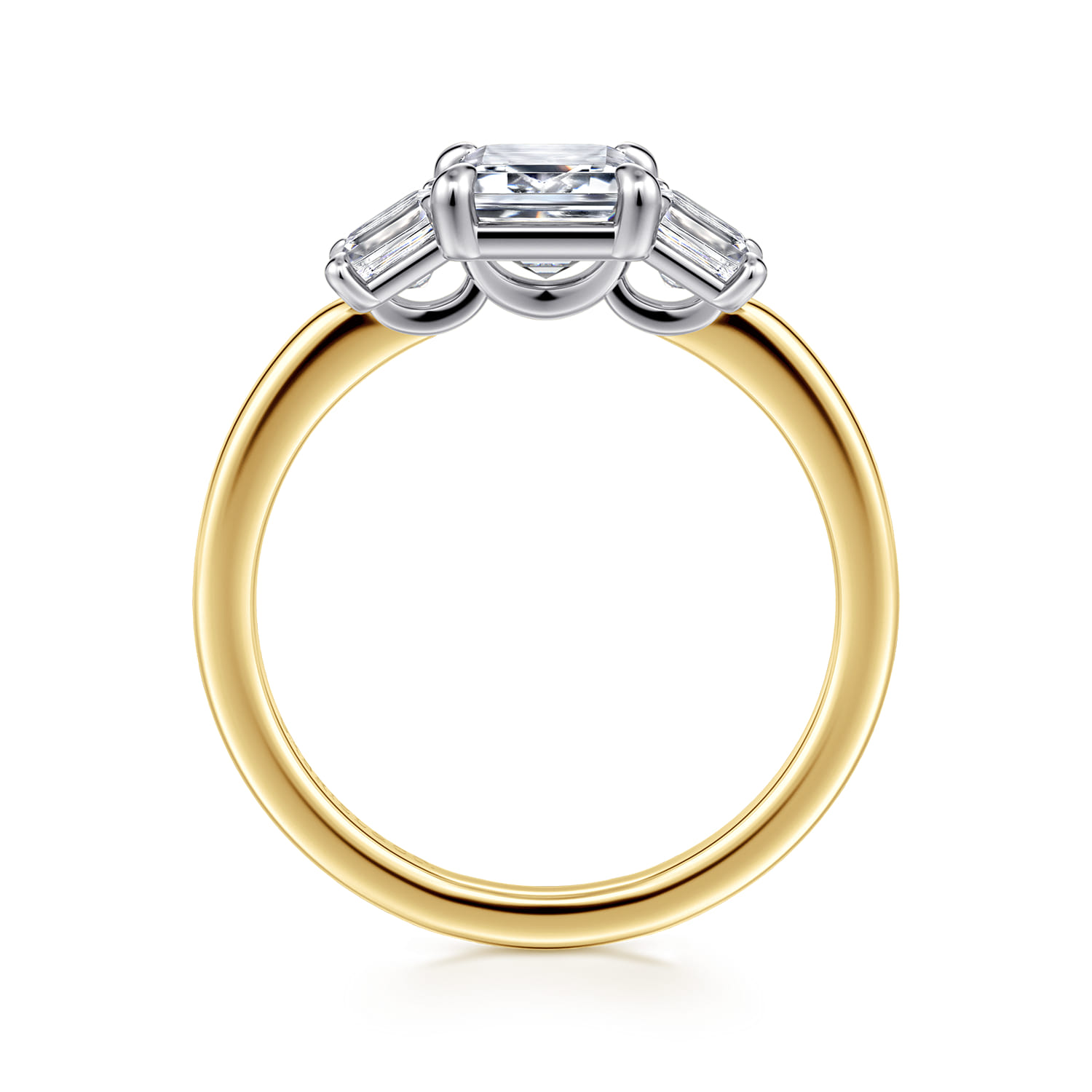 Thalina - 14K White-Yellow Gold Emerald Cut Three Stone Diamond Engagement Ring - 0.75 ct - Shot 2