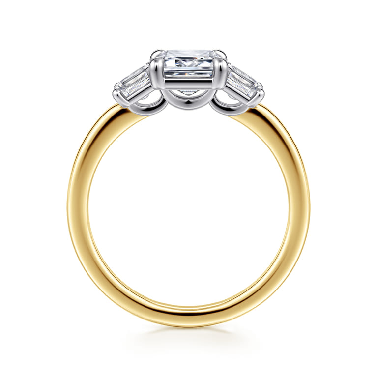 Thalina - 14K White-Yellow Gold Emerald Cut Three Stone Diamond Engagement Ring - 0.75 ct - Shot 2